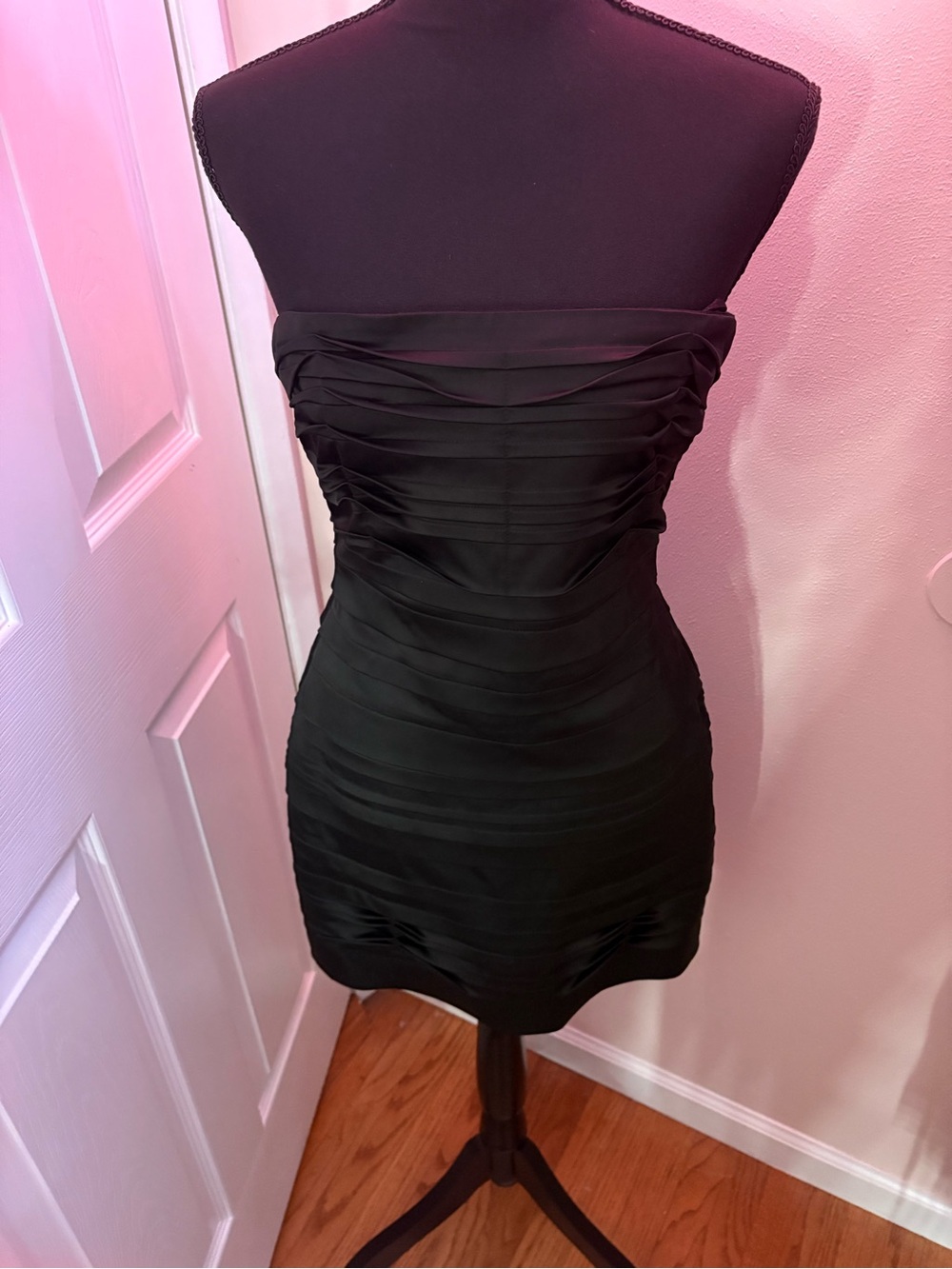 BCBGMaxAzria Black Strapless Ruched Bodycon Dress